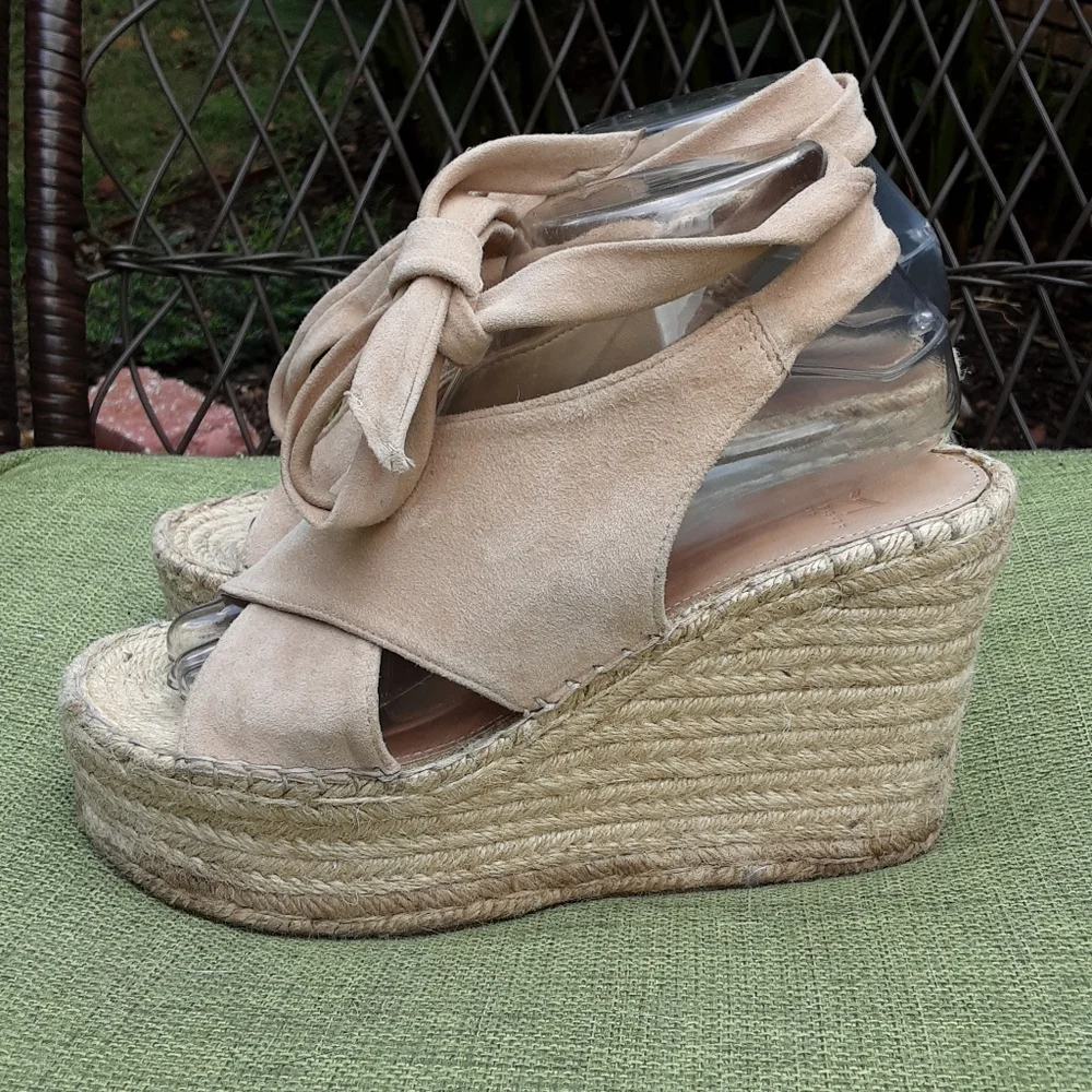 Marc Fisher Landria Leather Suede Espadrille Wedge Sandal.